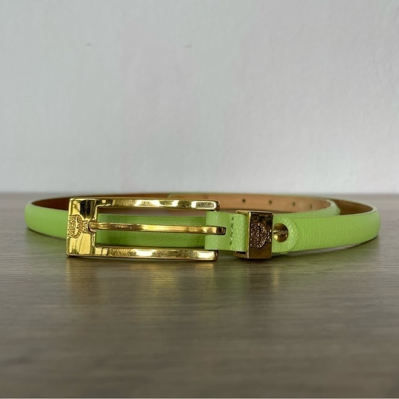 Vintage MCM Michael Cromer Lime Green Leather Skinny Belt - Picture 1 of 14